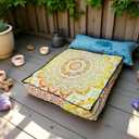 INDIAN CRAFT CASTLE 24" Yellow Ombre Mandala Barmeri Large Floor Pillow Cover Cushion Meditation Seating Ottoman Throw Cover Hippie Decorative Zipped Bohemian Pouf Ottoman Pom Pom Cases 24" Square