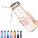 Hyeta 32 oz Water Bottles with Times to Drink and Straw, Motivational Water Bottle with Time Marker, Leakproof, Drinking Sports Water Bottle for Fitness, Gym and Outdoor (Clear Amber)