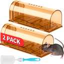 LULUCATCH Humane Mouse Traps 2 Pack, Live Mouse Traps, Catch and Release Mouse Traps Indoor for Home, Reusable with Cleaning Brush, No Kill Mole Squirrel Rat Traps for House & Outdoors, Pet Safe (Brown)