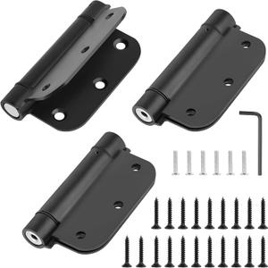 3-1/2 Inch Self-Closing Door Hinges, 3.5"x 3.5" Stainless Steel Adjustable Mortise Spring Door Hinge with 5/8" Radius Corner Matte Black-Pack of 3
