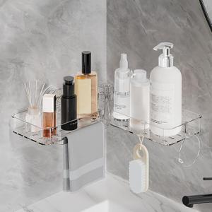 Rotating Corner Shower Caddy, No-Drill Bathroom Shelves with Strong Suction Cups, Removable Bathroom Organizers and Storage with Hooks for Home Kitchen Dorm