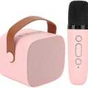 Septpenta Kids Karaoke Machine, Portable Bluetooth Speaker with Wireless Microphone, Fun Voice Changing Singing Toys, Birthday Gifts for Kids and Adults Parties (Pink and Gold)