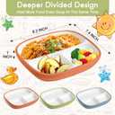 Domensi 3 Set Kids Porcelain Plates with Silicone Sleeves 8.2 Inch Divided Porcelain Plate Toddler White Suction Dishes for Baby Troubleless Eating Microwave Dishwasher Safe (Elegant), about 8 x 8 x 1 inches