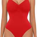 Avidlove Body Suits for Womens Sexy Ruched V Neck Thong Bodysuit Backless Sleeveless Double Lined Cami Body Suit Top (Small, Red)