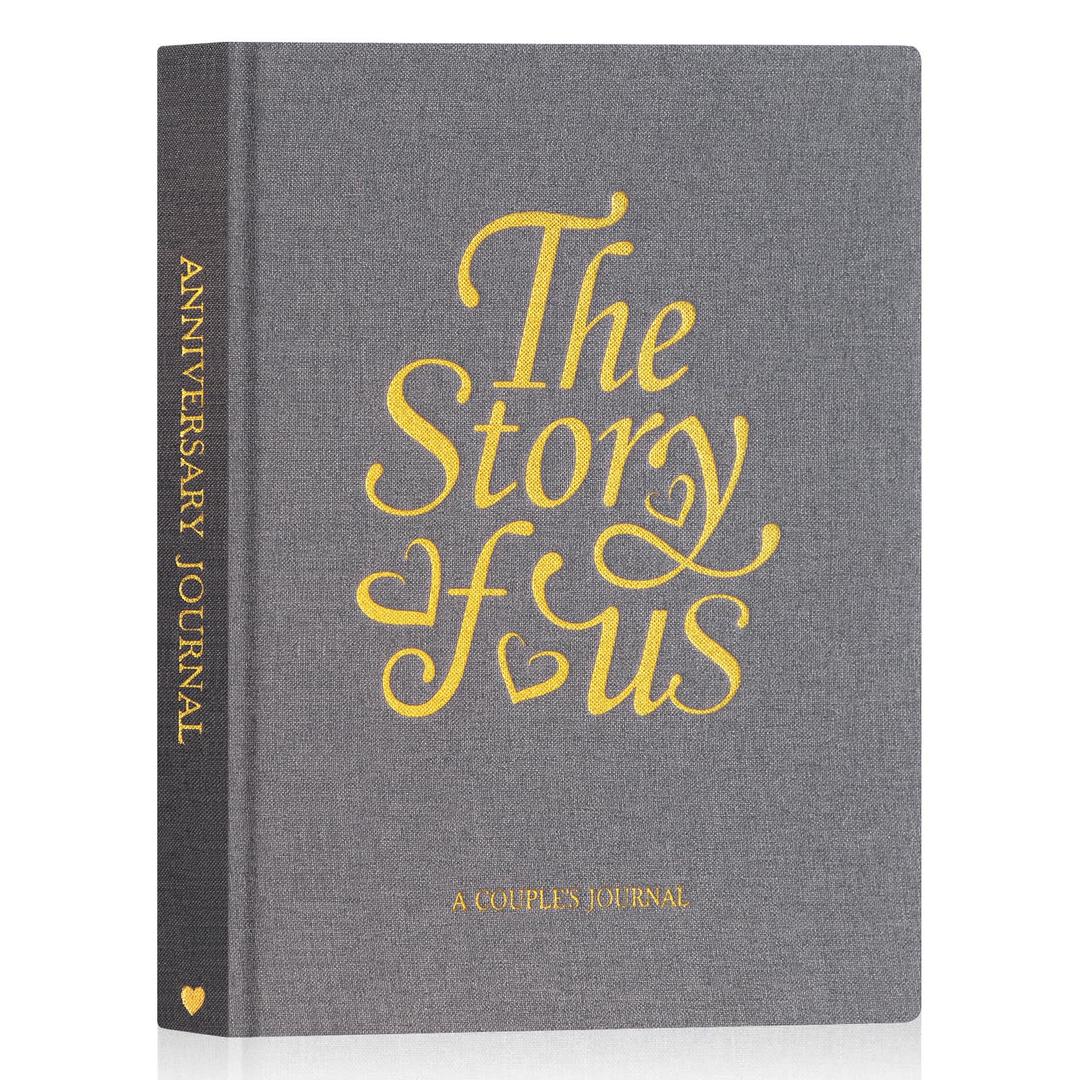 Lanpn Wedding Anniversary Journal - The Story of Us, Linen Dating 1st to 70th Couple Memory Book Wedding Scrapbook, 190 Pages Love Stories Notebook Marriage Newlywed Bridal Shower Gift, Grey
