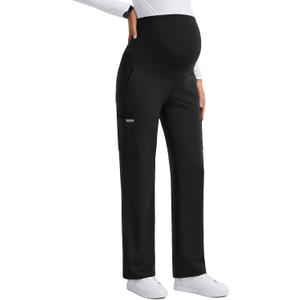 Women's Maternity Scrub Pants with 6 Pockets, 4-Way Stretchy Straight Leg Pregnancy Workwear Pant (Black, M)
