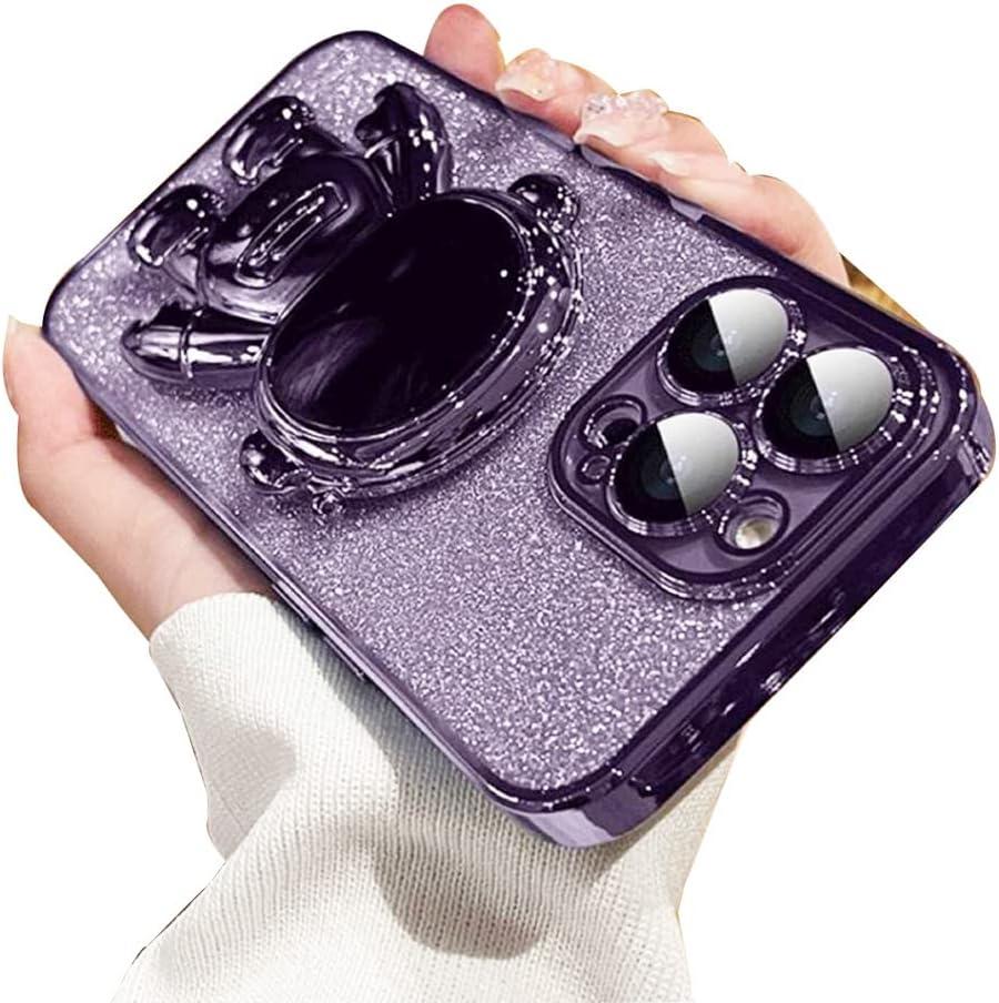 KJArrow Cute Astronaut Case for iPhone 12 Pro Max, Luxury Bling Glitter Case with Soft TPU Full Camera Protection and Kawaii Kickstand
