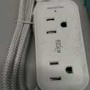 KMC 2-Outlet Mini Surge Protector Power Strip, 1 USB-C & 2 USB-A Ports, 245J Surge Protection, 5ft Braided Cord, 3-Prong Low-Profile Flat Plug, UL/ETL Certified, White