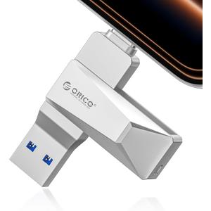 ORICO Dual Port USB 3.0 Flash Drive 256GB, 150MB/s Read 70MB/s Write,360 Rotate Zinc Alloy Thumb Drive, USB-A & Type-C Jump Drive for PC/Mac/Phone/iPad/Linux (Silver)-CB05