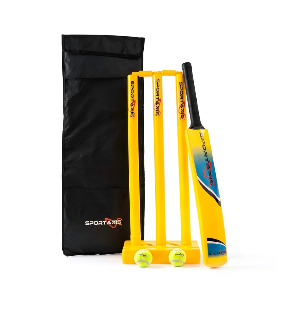 SPORTAXIS Premium Backyard Cricket Set - Beach Cricket - Set Includes 1 Bat, 2 Balls, Stumps with Stand & Bails - Comes with Carry Bag - Perfect for Outdoor Sports & Beach Play
