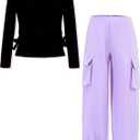 Mikrdoo Toddler Girl Clothes for Girls Outfits Fall Winter Ruched Long Sleeve Crop Top Cargo Pants 2 Piece Clothing Set (4-5T)