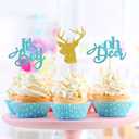 24 PCS Blue Glitter Oh Deer It's A Boy Cupcake Toppers for Gender Reveal Party/Buck or Doe Sign Baby Shower Party Decor/Baby Birthday Party Decorations/Boy Birthday Party Supplies