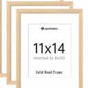 11x14 Picture Frame Set of 5, Natural Solid Wooden Picture Frames, Display 8x10 with Mat or 11 x 14 Without for Vertical or Horizontal Wall Hanging