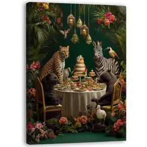 Zeuiwr Tropical Animal Framed Wall Decor, Maximalist Wild Animal Canvas Wall Art, Leopard Zebra Bear Bird Animal Tea Party Pictures Prints Artwork for Home Living Room Bedroom Decor, 11x14 Inches