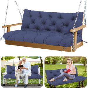 Porch Swing Cushions Outdoor 48 inch Waterproof Thicken 5" Backyard Swing Cushion with Backrest and Ties 2-3 Seat Outdoor Swing Cushions Replacement for Porch Patio Garden Lawn(Navy Blue) (48x40x5inch)