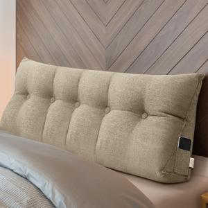 Wenqik Wedge Pillow Queen Triangular Headboard Bed Reading Backrest Back Support Long Pillow with Removable Cover for Dorm Room Supplies Housewarming Gift(Khaki Gray) (Queen (59 x 20 x 8 Inch))