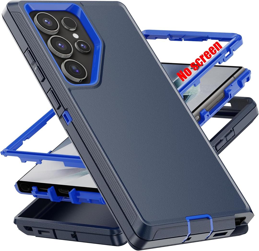 for S24 Ultra Case,[Military Grade] 3 in 1 Full Body Shockproof Dust/Drop Proof Heavy Duty Protection Cover, for Samsung Galaxy S24 Ultra 6.8 Inch, Dark Blue+Blue