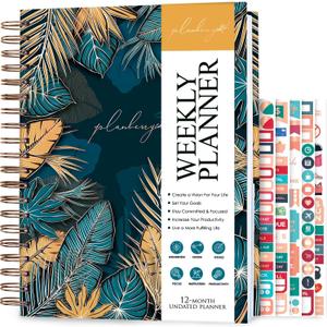 PLANBERRY Large Weekly Planner Premium  Undated Life & Budget Planner  Organizer & Productivity Journal, 8x10.4 (Tropical Forest)