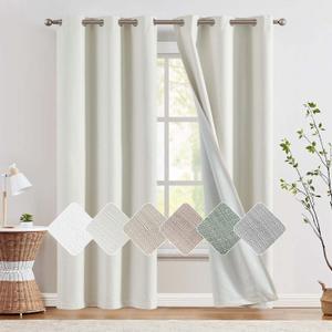 jinchan 100% Blackout Curtains for Bedroom Living Room Linen Blackout Curtains 96 Inch Long Room Darkening Curtains Linen Textured Drapes 2 Panels Window Curtains Grommet Top Ivory