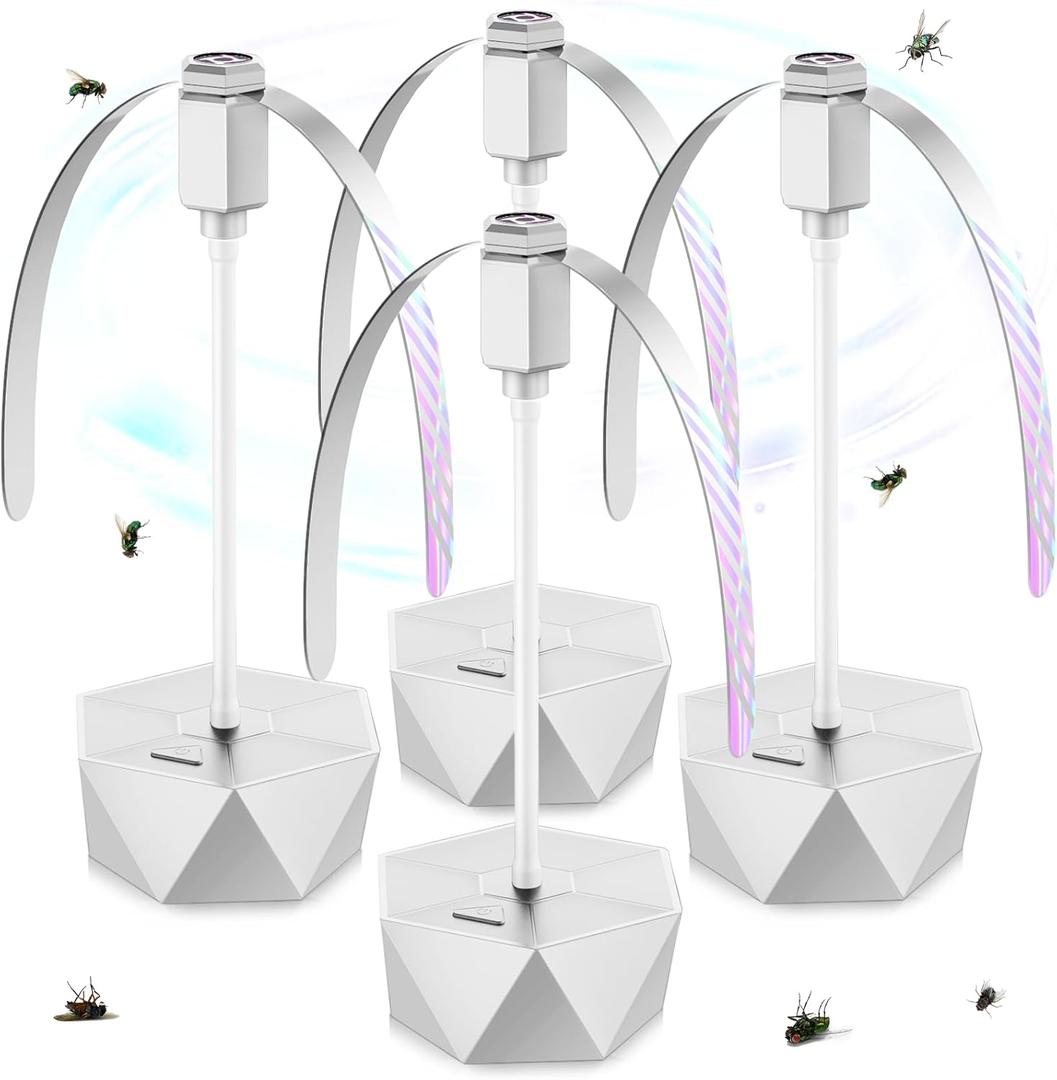 Fly Fans for Tables, Fly Repellent Fan Outdoor Indoor Keep Flies Away, Fly Repellent Fans for Tables with Holographic Blades for Picnic, Party, Restaurant, Kitchen, and BBQ, 4 Pack Silver