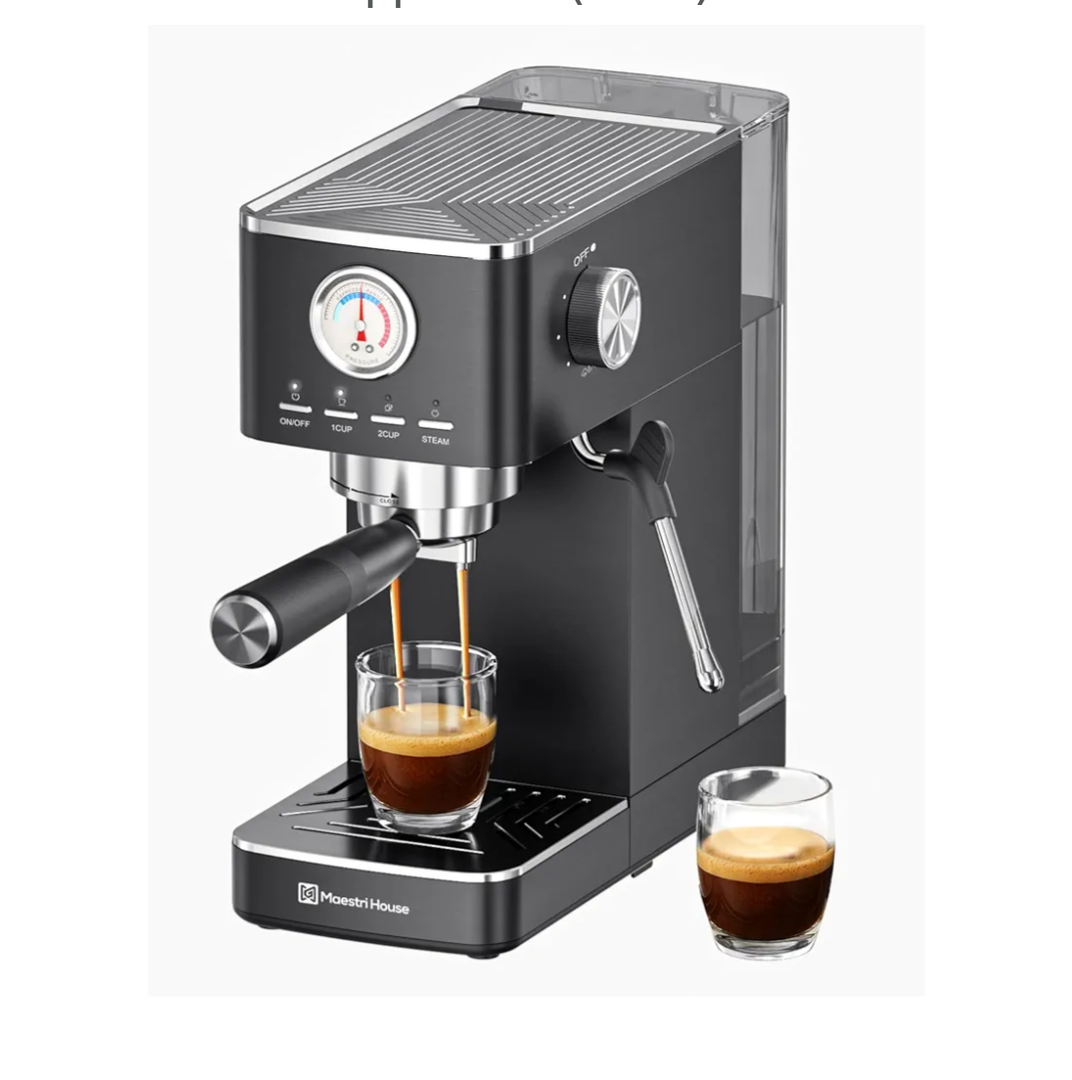 Maestri House Espresso Machines 20 Bar ULKA Pump, Compact Espresso Maker Built-in Flow Meter Steam Milk Frother, 43oz Removable Water Tank Stainless Steel Coffee Machine for Cappuccino (Black)