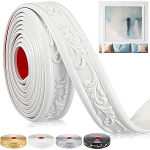 Peel and Stick PVC Crown Molding Trim Flexible Molding Trim Self Adhesive 13.1 ft x 1.8 Inch Wallpaper Wall Border Mirror Frame Baseboard Cabinet for Home Decor Edge Background(White)