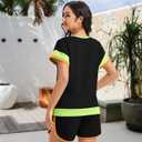 Women Shorts Sets 2-Piece Outfits Summer Casual Short Sleeve Beach Cruise Wear Lightweight Loungewear (Black, S)