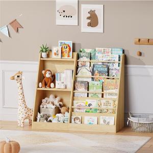 Lkeiyay 5 Tier Kids Bookshelf,Baby Bookshelf,Toy and Book Storage for Kids,Book Display Shelf,Natural, 15.7 inches x 36.4 inches x 31.5 inches