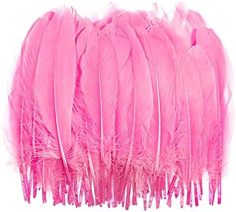 Piokio 100 pcs Natural Pink Goose Feathers in Bulk 6-8 inch(15-20 cm) for Cupcake Decorations, DIY Art and Dreamcatcher