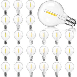 G40 LED Replacement Light Bulbs, 1W E12 Screw Base Shatterproof Clear Small Globe Light Bulbs for Indoor Outdoor String Lights, Patio Porch Garden Decor, 1.57 inch, Warm White, 25 Pack