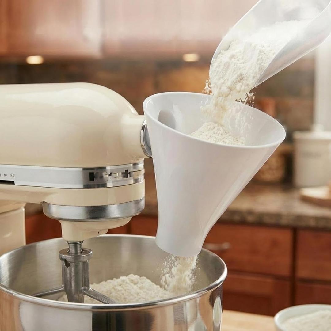 Funnel for Kitchen Aid Mixer KSM150 5 - Stand Mixer Attachment Funnel,Guided Pouring Tool for Flour, Egg Liquid & Dry Ingredients,Mess-Free Baking Accessory (White)