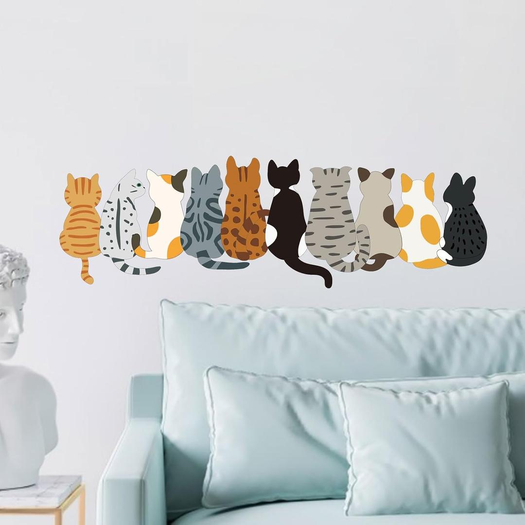 Cat Wall Decals Stickers Removable Bathroom Wall Art Decor Peel and Stick Murals for Nursery Bedroom Living Room Classroom Cars Decorations