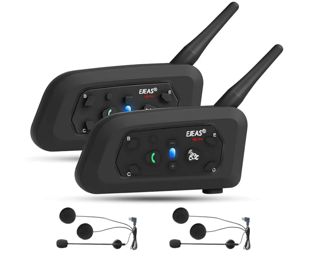 EJEAS V6 Pro Motorcycle Bluetooth Headset, Upgraded 2 Riders Intercom Helmet Communication System with Auto-Answering Call and Noise Reduction for Motorcycling Skiing and Climbing (2 Pack)