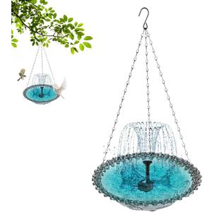 Hanging Bird Bath with Solar Fountain | Outdoor Solar Hanging Bird Bath Fountain,Attracts Hummingbirds,Garden Decoration for Wildlife Landscape Yard Nature Lovers Porch Backyard Outdoor