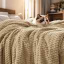 PHF Ultra Soft Flannel Fleece Blanket King Size, Lightweight 3D Jacquard Fleece Blanket, No Shedding, No Pilling, Luxury 340GSM Aesthetic Fluffy Cozy for Bed Room Decor, 108"x90", Camel/Light Khaki