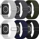 6 Pack Stretchy Solo Loop Compatible with Apple Watch Band 45mm 46mm 44mm 42mm 49mm 41mm 40mm 38mm Men Women, Braided Elastic Nylon Strap for iWatch Series 10 9 8 7 6 5 4 3 11 SE SE 2/3 Ultra Ultra 2 (Black/DarkGrey/White/StoneGrey/MidnightBlue/ArmyGreen)