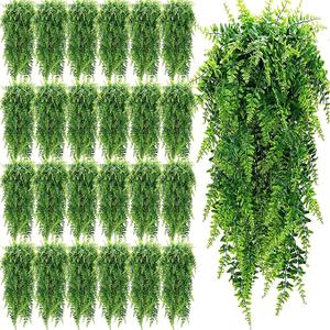 XunYee 28 Pcs Artificial Hanging Plants 32 Inch Plastic Fern Vine Fake Greenery Plant Faux Eucalyptus Vine for Wall Room Wedding Indoor Outdoor Decor, No Baskets (Boston Fern)