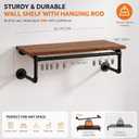 58 Inch Industrial Pipe Wall Clothing Rack with Shelves, Solid Wood, Black