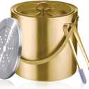 Gold Ice Bucket with Lid, Handle and Tong Insulated Stainless Steel Champagne Bucket 3L Wine Bucket for Party Bar Cart Accessories Large Double Wall Bucket Keep Frozen