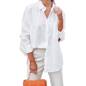 BONITEE Long Sleeve Button Down Shirts Women 2026 Casual Business Work Button Up Blouses Fall Oversized Loose Shirt Tops All-White,M