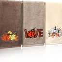 3 Pcs Fall Thanksgiving Hand Towels Embroidered Pumpkin Maple Leaf Bathroom Towels for Fall Bathroom Kitchen Decor Thanksgiving Gift, 29.5 x 13.8 Inch(Dark Brown, Khaki, Beige)