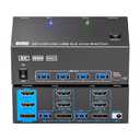 HDMI+Displayport KVM Switch 3 Monitors 2 Computers 8K@60Hz Triple Monitor KVM Switches 2 Ports with 4 USB 3.0 Ports for 2 Computers Sharing Mouse Keyboard, with Wired Remote, USB Cables (General)