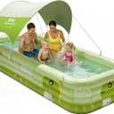 120" Large Inflatable Pool for Kids with Removable Canopy, 4-Layer Blow up Pool, 0.32mm Heavy Duty PVC, Family Durable Swimming Pool for Adults Pets Backyard Summer Green