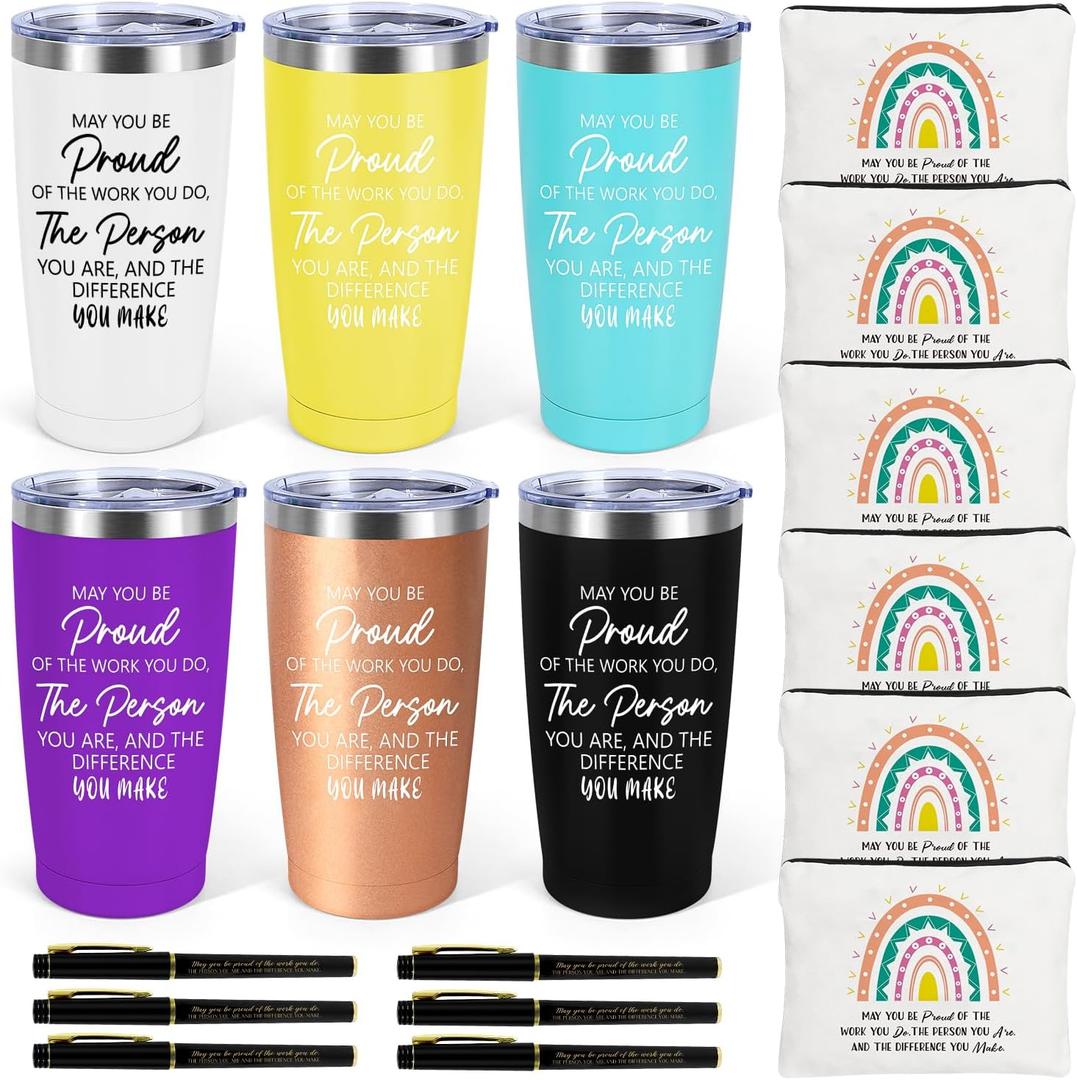 6 Set Employee Appreciation Gifts Bulk, Gift for Coworkers Teachers Nurses, 20 OZ Inspirational Stainless Steel Tumbler Makeup Bags Pen Thank You Gifts For Women Men Team Staffs (20OZ, May You)
