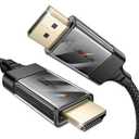 JSAUX DisplayPort to HDMI Cable 4K@60Hz, 6.6ft DP to HDMI 2.0 Male UHD 2K@120/1080P@120 Nylon DP to HDTV Uni-Directional Cord for Dell, Projector, Desktop, AMD, NVIDIA, Lenovo, HP, ThinkPad (Black)