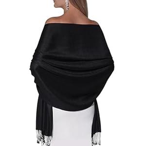Pashmina Shawls and Wraps for Evening Dresses, Large Soft Pashminas Wedding Shawl (Black)