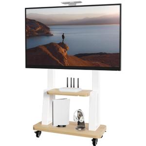 Mobile TV Cart for 32-75 Inch Flat/Curved LED/LCD/OLED TVs, Height Adjustable Rolling TV Stand with Wheels, Heavy Duty Portable Floor TV Stand with Steel Shelf Base, Holds up to 180lbs