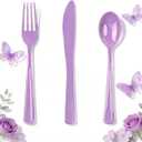 WDF 160 Piece Purple Plastic Silverware - Heavy Duty Purple Silverware Includes 80 Forks, 40 Spoons, 40 Knives, Lavender Plastic Utensils Perfect for Wedding, Party