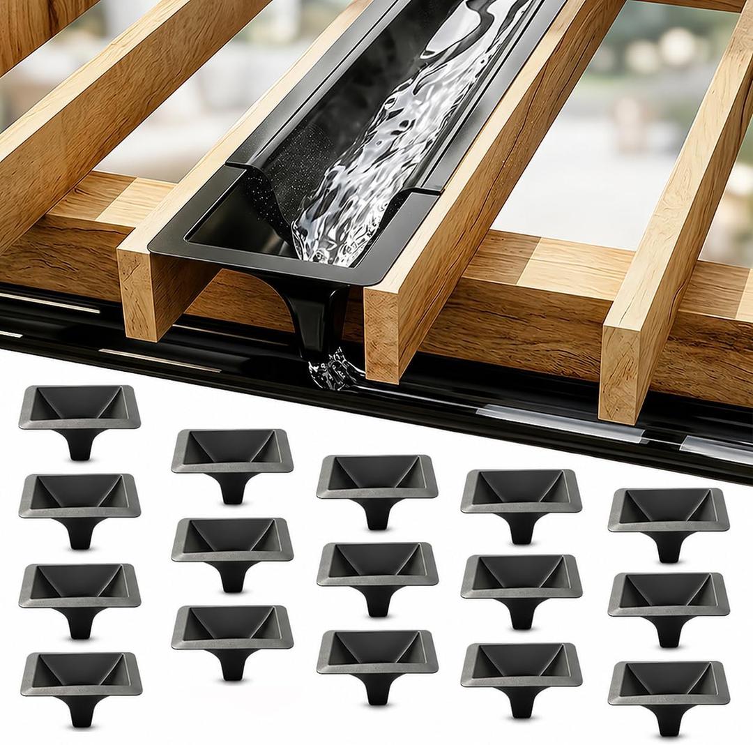 16 Pack Under Deck Drainage System Downspout, PE Rain Drain Gutter for 12" & 16" Joist Spacing, Heavy Duty Waterproof Decking Solutions to Create Dry Living Space Under Deck, All-Weather Black