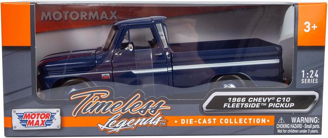 1966 Chevy C10 Fleetside Pickup Truck, Dark Blue - Motormax 73355 - 1/24 Scale Diecast Model Toy Car, unisex-children